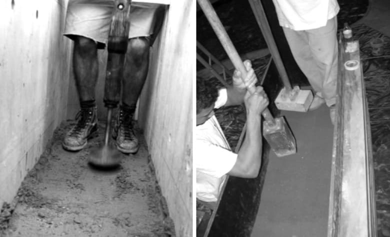 Foto 3: compactação (equipamento pneumático e equipamento manual)